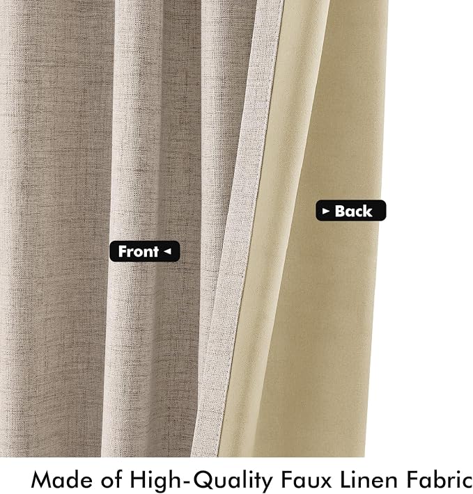 MIULEE 100% Blackout Linen Curtains for Bedroom 42 x 63 Inch Taupe 2 Panels | Thermal Insulated, Room Darkening Drapes for Living Room, Back Tab Rod Pocket Pinch Pleated, Solid Luxury Decor