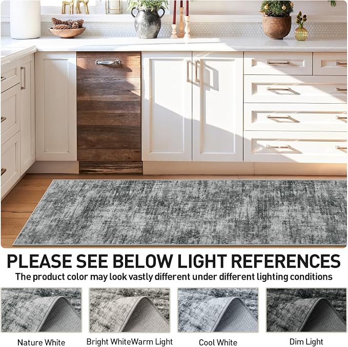 2'6''x8' Runner Rugs Washable Rug: Modern Abstract Hallway Black Carpet | Non-slip TPE backing makes this washable soft low-pile rug safe & durable, Pet-friendly decor for dining room,nursery,office