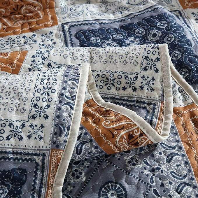 Quilt Bedspread Sets-Color Block Pattern Reversible Coverlet Set,Queen Size
