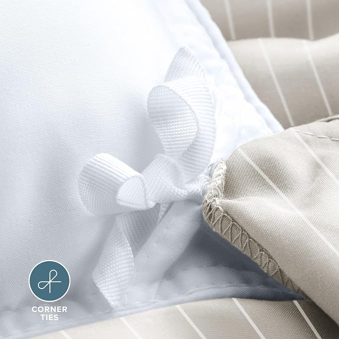Bare Home Duvet Cover Set (Twin/Twin XL, Pinstripe - Stone/White) | 1800 Ultra-Soft, Lightweight, Cooling, Breathable, Premium, All-Season