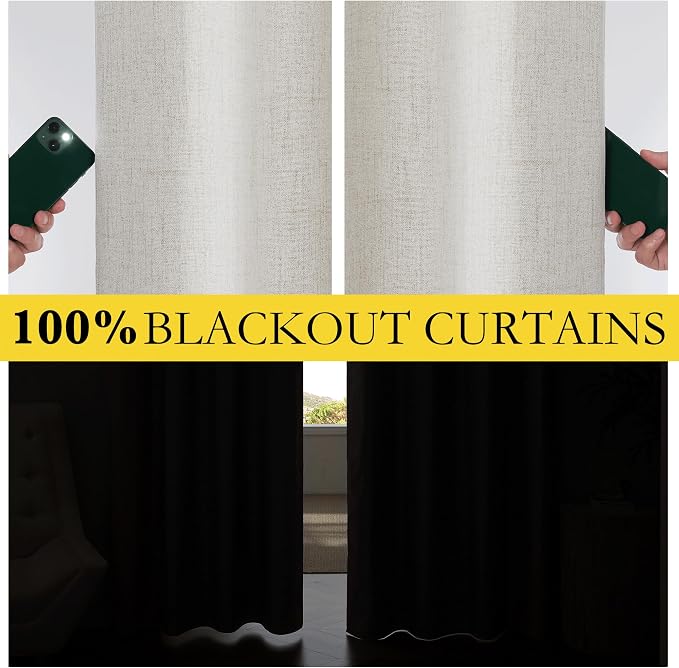 NICETOWN 100% Blackout Linen Curtains 84 inch Long 2 Panels, Alabaster Gray | Vintage Dining Room Curtains Thermal Insulated, Noise Reducing, Farmhouse Style, Privacy Protection, W52" x L84" per Panel