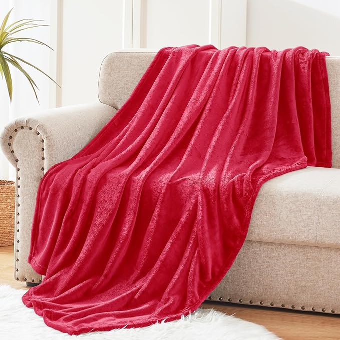 Exclusivo Mezcla Soft Fleece Throw Blanket for Couch, Red | 50x60 Inches, Double-Sided Brushed Flannel, Lightweight Plush Cozy Blanket for Home Decor, All Season, Machine Washable