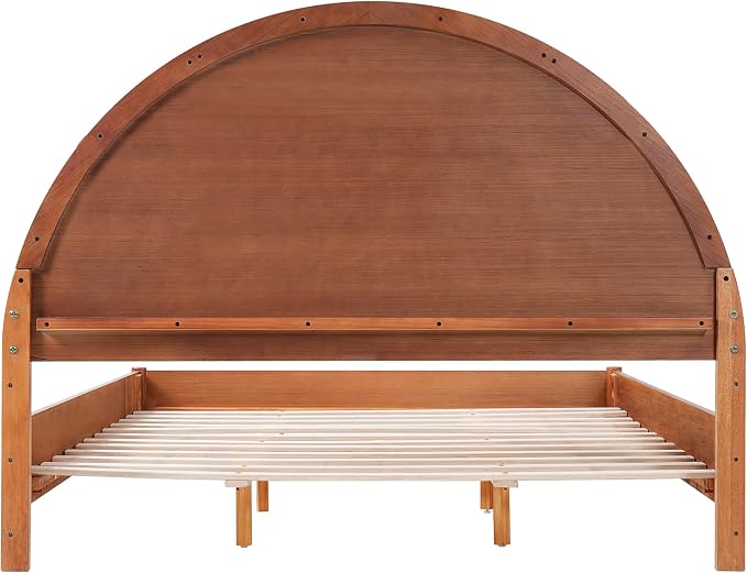 Christopher Knight Home Elsinore Queen Size Bed Frame with Arched Headboard, Modern Wooden Platform Bed, Wood Bed Support and Slats, No Box Spring Needed, Queen Size Beds for Adult, Light Brown