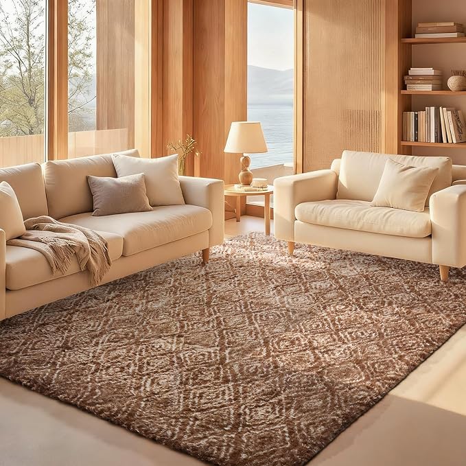 Ophanie Area Rugs for Bedroom Living Room,Color Brown and White,Size 6' x 9',Shape Rectangular