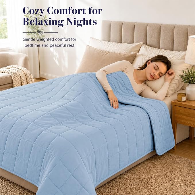 L'AGRATY Weighted Blanket for Adults 20lbs, 48"x72" Twin Full Size Cooling Heavy Blanket Breathable Microfiber Big Throw Blanket for Summer Fall Winter, Light Blue