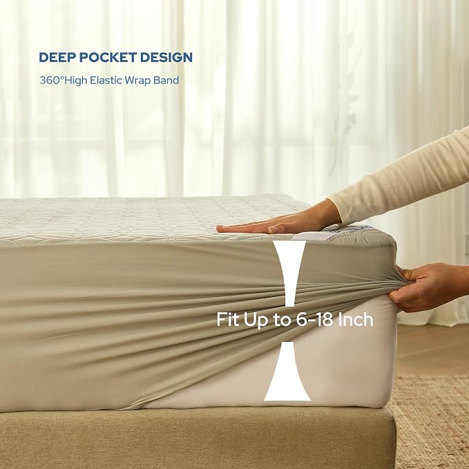 2 Pack Waterproof Mattress Protector King Size, Deep Pocket Fit, Washable | Bedlore Soft Breathable Bed Mattress Cover Pad, Fits 6-18 inch deep mattresses, for Bedroom, Hotel, Light Gray