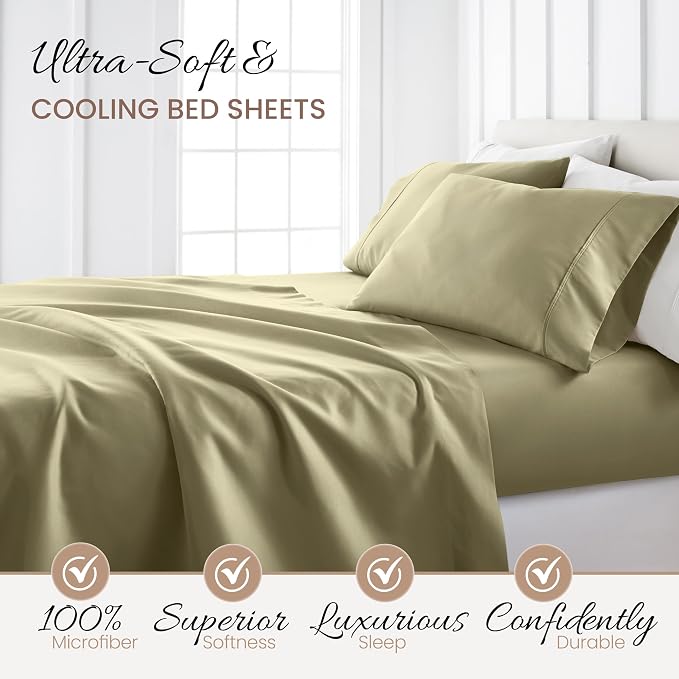 Linen Market Bed Sheets for California King Size Bed (Sage) - Sleep Better Than Ever with These Soft and Cooling California King Sheets - Deep Pocket Fits 16" Thick Beds - 4 Piece Cal King Sheet Set