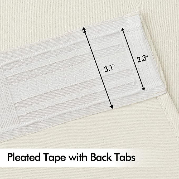 MIULEE Beige White Back Tab Blackout Curtains 52x120 Inch Long 2 Panels Set | Rod Pocket Pinch Pleated, Thermal Insulated, Bedroom Living Room Darkening Privacy Drapes, Extra Long Light Blocking Curtains