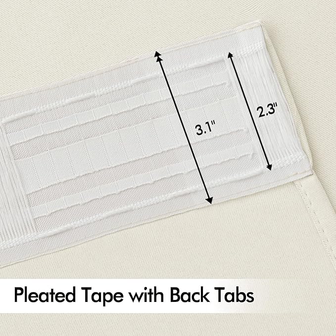 MIULEE Beige White Back Tab Blackout Curtains 52x63 Inches Long 2 Panel Set | Rod Pocket Pinch Pleated, Thermal Insulated, Room Darkening, Light Blocking, Privacy Curtains for Living Room Bedroom