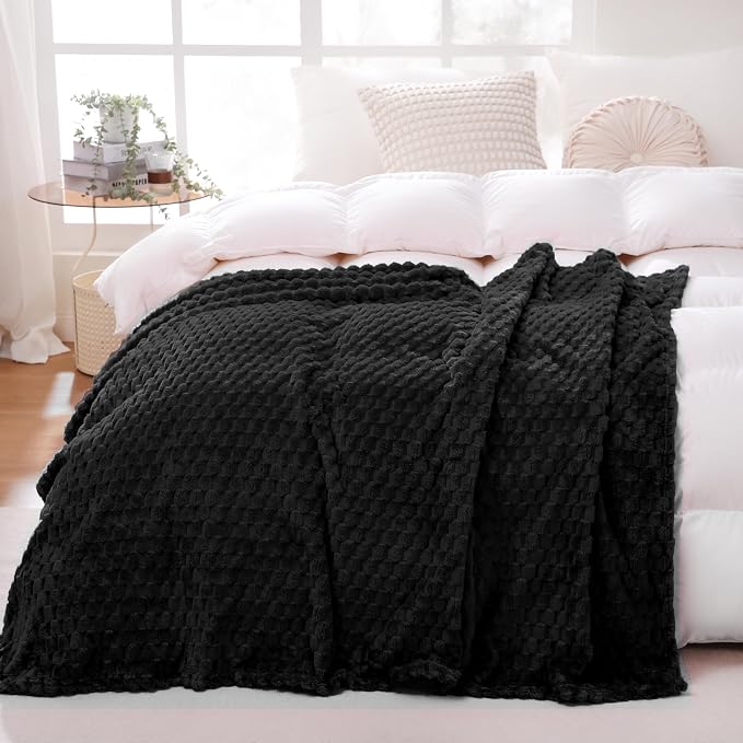 Black Throw Blanket 50"×70" Gifts for Mom Fuzzy 3D Jacquard Decorative | Flannel Fleece Super Soft Plush Cozy Blanket for Couch Sofa Chair Lightweight
