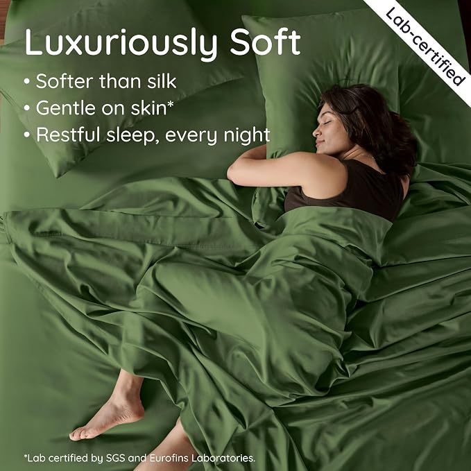 Bambaw 100% Viscose Derived from Bamboo Queen Sheet Set 6 Piece, Queen Size Cooling Sheets for Hot Sleepers, Super Soft Sheets, Deep Pockets Fits Up to 16'' Mattresses (Olive)
