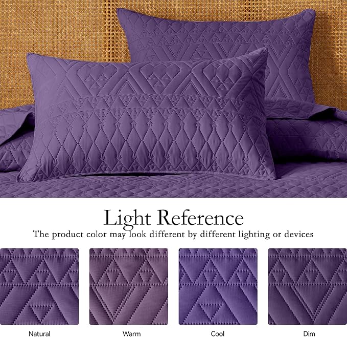 akkialla King/Cal King Quilt Set, Purple Lightweight Microfiber Bedspread Coverlet, Boho Geometric Pattern, Soft All-Season Bedding, 3-Piece (1 Quilt, 2 Pillow Shams)