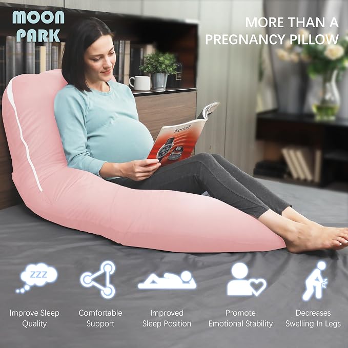 MOON PARK Pregnancy Pillows for Sleeping - U Shaped Full Body Maternity Pillow with Removable Cover - Support for Back, Legs, Belly, Hips - 57 Inch - Pink - Cooling Cover