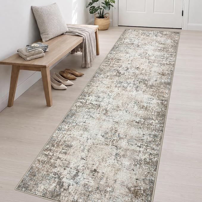 3x14 Washable Runner Rug：Modern Abstract Kitchen Soft Carpet Brown | For Hallway, Bedroom, Kitchen, Laundry, Bathroom,Door Mat,Modern Abstract,Machine washable,Non-Slip,Stain Resistant,Indoor