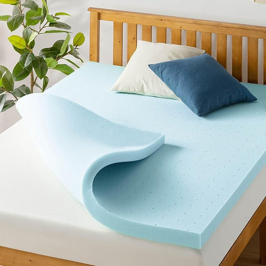 Best Price Mattress 3 Inch Ventilated Memory Foam Mattress Topper, Cooling Gel Infusion, CertiPUR-US Certified, Short Queen, Dorm Essentials, Blue