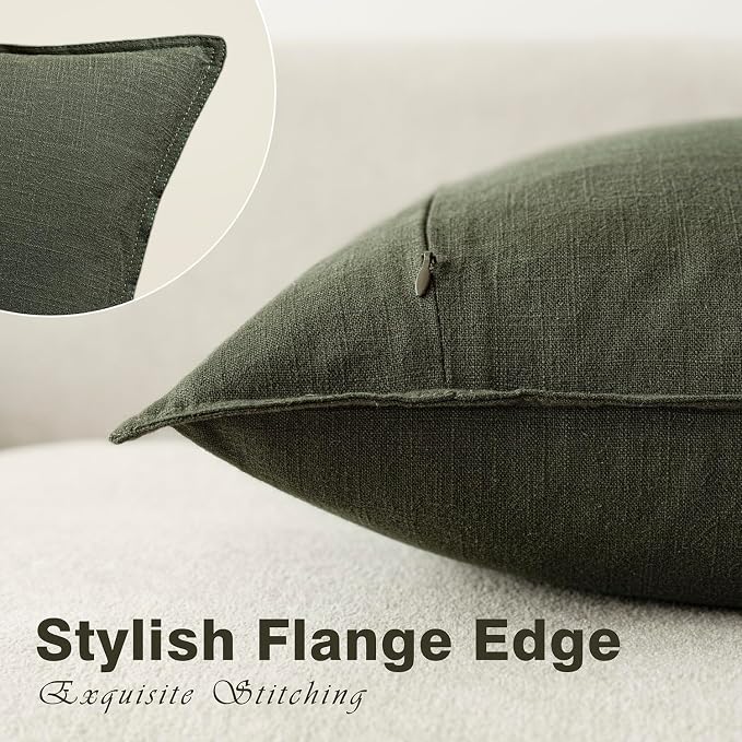 Foindtower Linen Solid Decorative Throw Pillow Cover 20x20 Inch Dark Green | Pack of 2 Boho Farmhouse Pillowcase,Accent Neutral Cushion Covers,Morden Home Decor for Chair Couch Sofa Bedroom Living Room