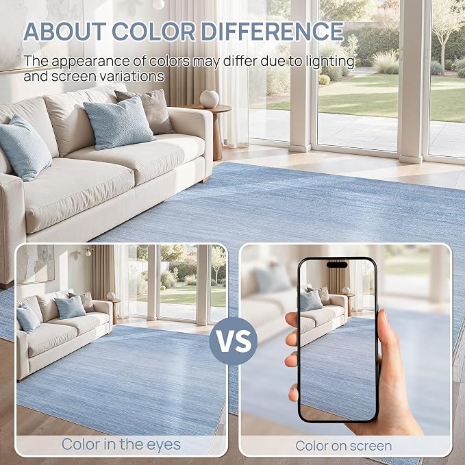 UERMEI 8x10 Washable Area Rug - Neutral Modern Abstract Living Room Rugs, Non-Slip Soft Large Indoor Floor Carpet for Bedroom Home Office & Under Dining Table Decor, Blue