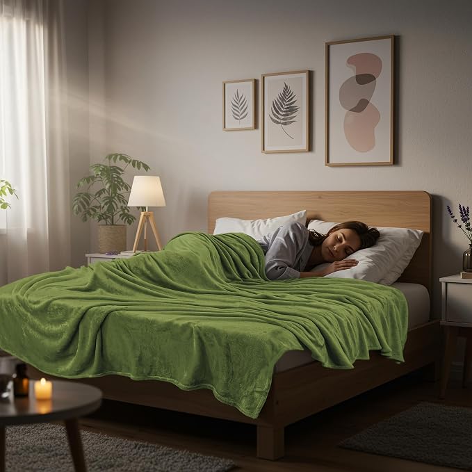 Utopia Bedding Ultra Soft Fleece Bed Blanket Queen Size Olive (90x90 Inch) | Microfiber Plush Warm Lightweight Breathable Cozy Blanket Anti-Static, All Season Use, Gift for Women and Men
