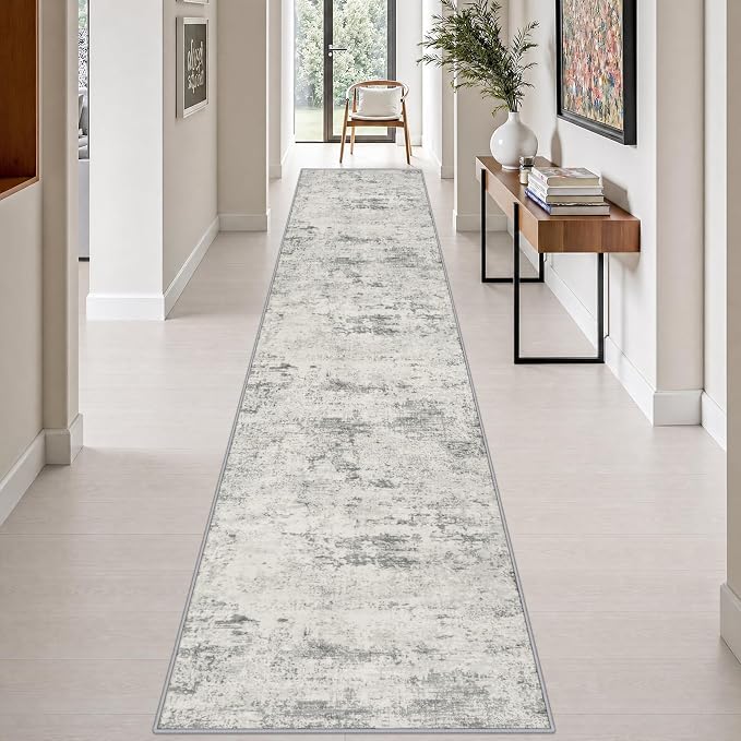 2.6x14 Washable Runner Rug:Modern Abstract Indoor Soft Carpet Gray | For Hallway, Bedroom, Kitchen, Laundry, Bathroom,Door Mat,Modern Abstract,Machine washable,Non-Slip,Stain Resistant,Indoor