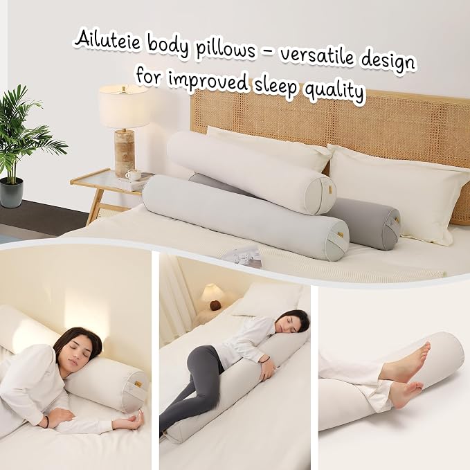 Body Pillow for Adults,Long Round Pillow,Big Cylindrical Pillow,Large Full Bolster Pillows for Side Sleepers (Misty White, 47.24"*7.87")