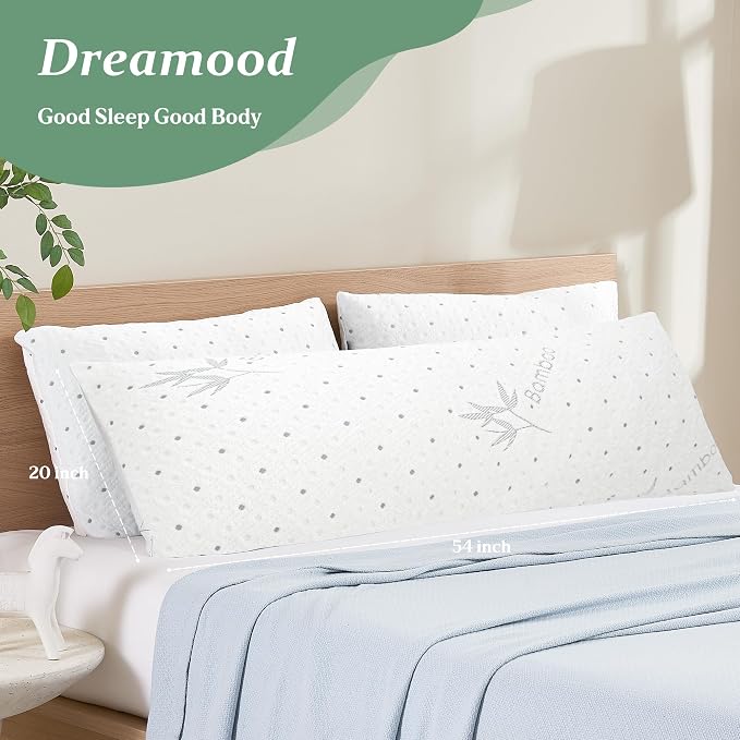 Dreamood Body Pillow Shredded Memory Foam with Pillowcase for Adult | Adjustable Foam Pregnancy Long Full Bed Body Pillows for Adults Side Sleeper - with Washable Comfortable Cooling Side Cover