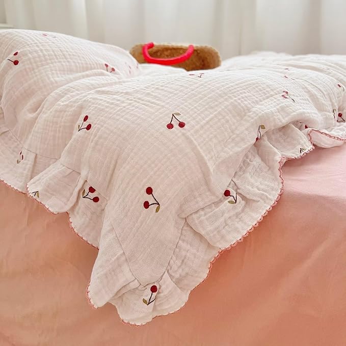 Crib Bedding Duvet Cover for Boys Girls Cotton Muslin Baby Crib Duvet Cover Nursery Bed Decoration Gift, 47"x59", Cherry Print (No Pillowcases)