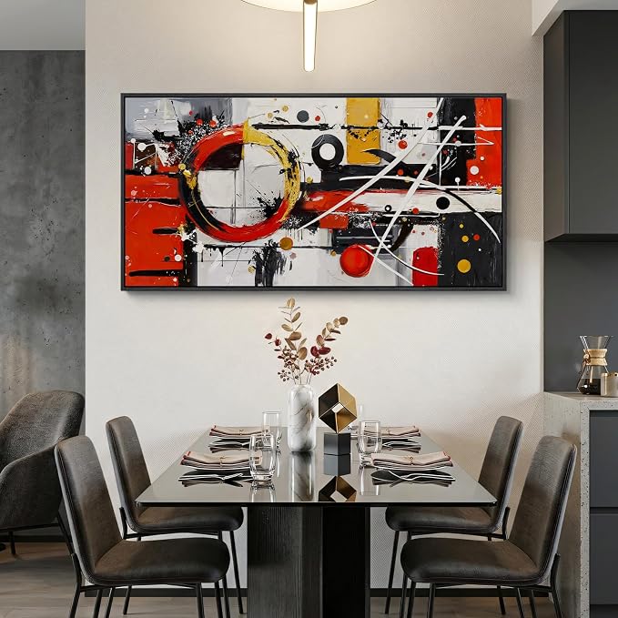 Large Framed Black White Gold Abstract Wall Art for Living Room, 60x30 In | Red and black modern pictures, Canvas prints, Solid wood frame, Artwork for walls, Wall decor for bedroom office entryway