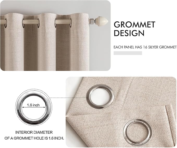 MIULEE 100% Blackout Linen Curtains for Bedroom 42x54 Inches Natural Beige | Room Darkening, Light Blocking, Thermal Insulated, Grommet Top, Linen Textured, Window Curtains for Living Room, 2 Panels