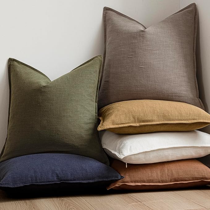 Foindtower Linen Solid Decorative Throw Pillow Covers 26x26 Inch Brown Tan | Boho Farmhouse Morden Pillowcase,Pack of 2 Soft Accent Cushion Covers,Rustic Home Decor for Chair Couch Bedroom Living Room