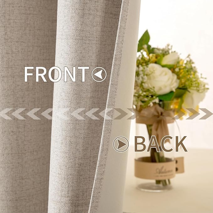 MIULEE 100% Blackout Linen Curtains for Bedroom 52x54 Inches Taupe | Room Darkening, Light Blocking, Thermal Insulated, Grommet Top, Linen Textured, Window Curtains for Living Room, 2 Panels