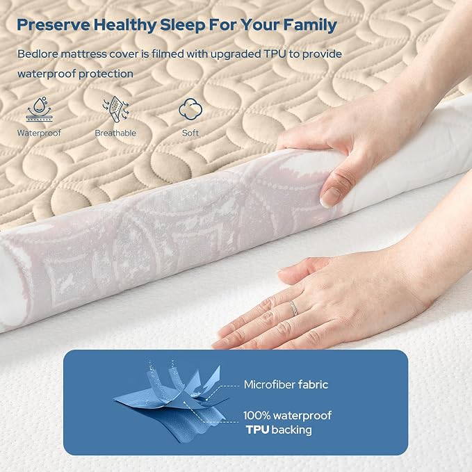 2 Pack Waterproof Mattress Protector Twin XL, Deep Pocket, for College Dorm | Bedlore Soft Breathable Bed Mattress Cover Pad, Fits 6-15 Inch Deep Mattresses, Ideal for Bedroom, Hotel, Beige