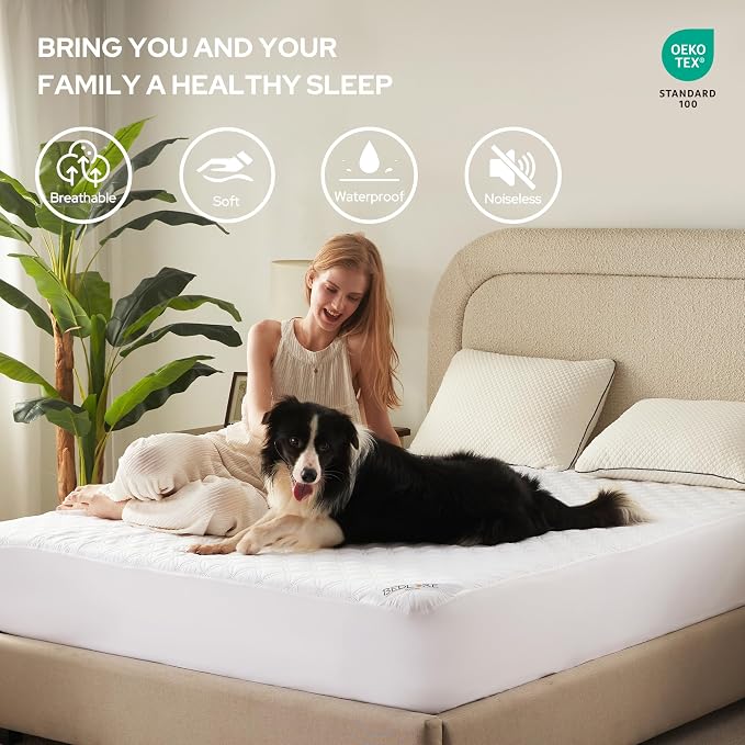 BEDLORE Waterproof Mattress Protector, Full Size, Deep Pocket, Eco-Friendly, Waterproof, Stain Protection, Washable, White | Soft Noiseless Breathable Bed Mattress Cover Pad, Fits 6-15 Inch Deep Mattresses, Ideal for Home Bedroom, Hotel, White