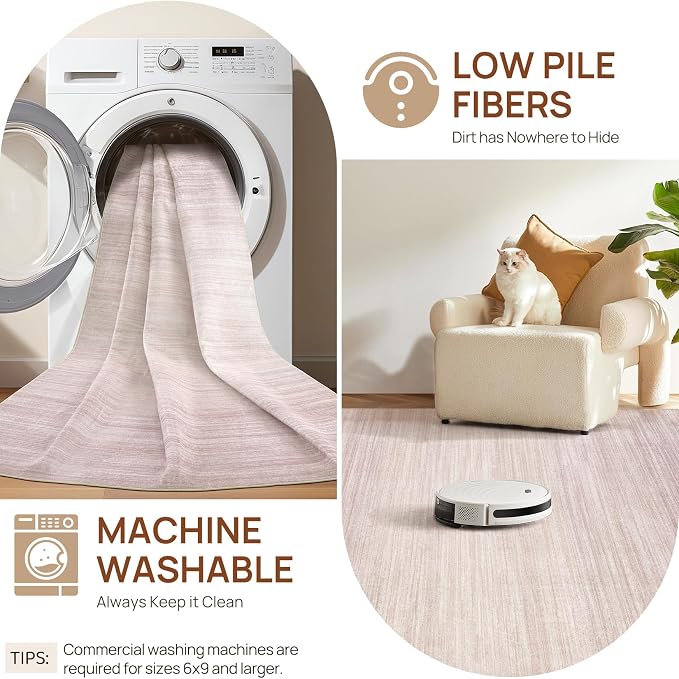 UERMEI 9x12 Washable Area Rug - Neutral Modern Abstract Living Room Rugs, Non-Slip Soft Large Indoor Floor Carpet for Bedroom Home Office & Under Dining Table Decor, Soft Pink