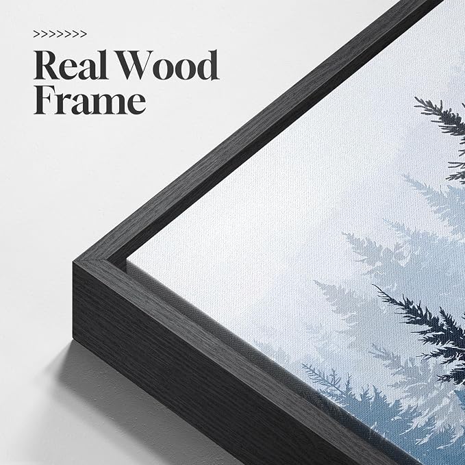 Framed Blue Foggy Forest Mountain Wall Art for Living Room, 3 Piece, 24x36 | Misty pine tree, Foggy scenic, Nature landscape, Solid wood frame, Ready to hang, Bedroom wall decor, Canvas print artwork