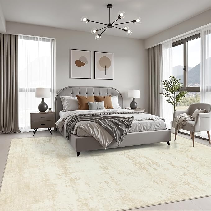 Area Rug Living Room: 4x6 Modern Washable Indoor Soft Carpet Beige | For Bedroom Dining Room Farmhouse Nursery Hallway Office,Modern Abstract,Machine washable,Non-Slip,Stain Resistant,Indoor