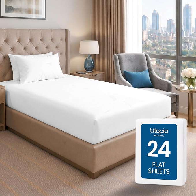 Bulk 24-Pack Twin Flat Sheet Only, Hotel Top Sheet for Resort, White | Commercial Grade Sheet, Ultra Soft Microfiber, Breathable Fabric, Wrinkle And Fade Resistant, Easy Care