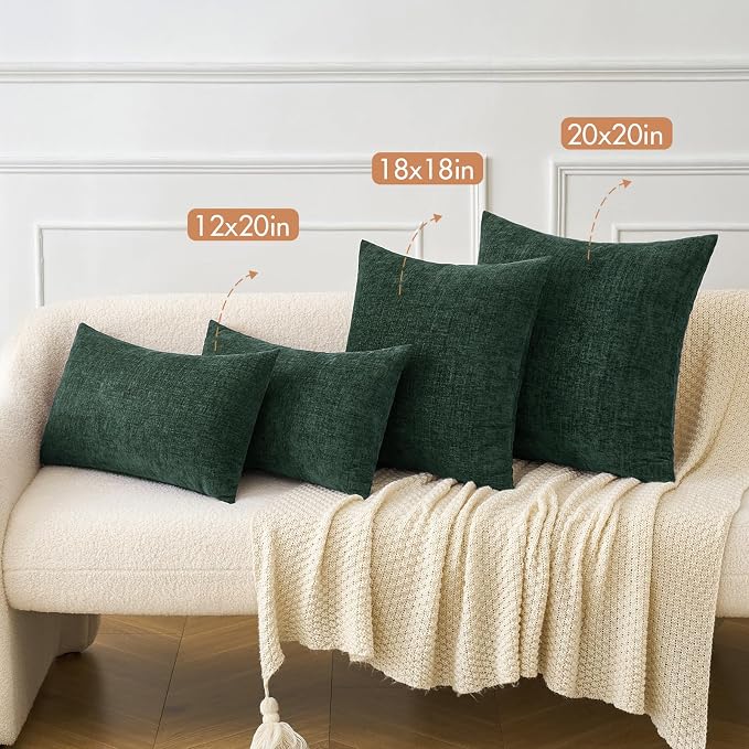 MIULEE Soft Chenille Throw Pillow Covers Green 16x16 Inch Pack of 2 | Modern Home Decor, Classic Decorative Pillows, Solid Dyed Cases, Boho Couch Cushion Covers for Sofa Bed Living Room
