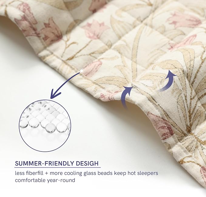 YnM 15lbs Weighted Blanket for Adults, Linen Heavy Bed Throw Blanket with Cooling Glass Beads for All Season Use, Ideal for ~140lbs (60x80 Inches, Queen, Campanula)