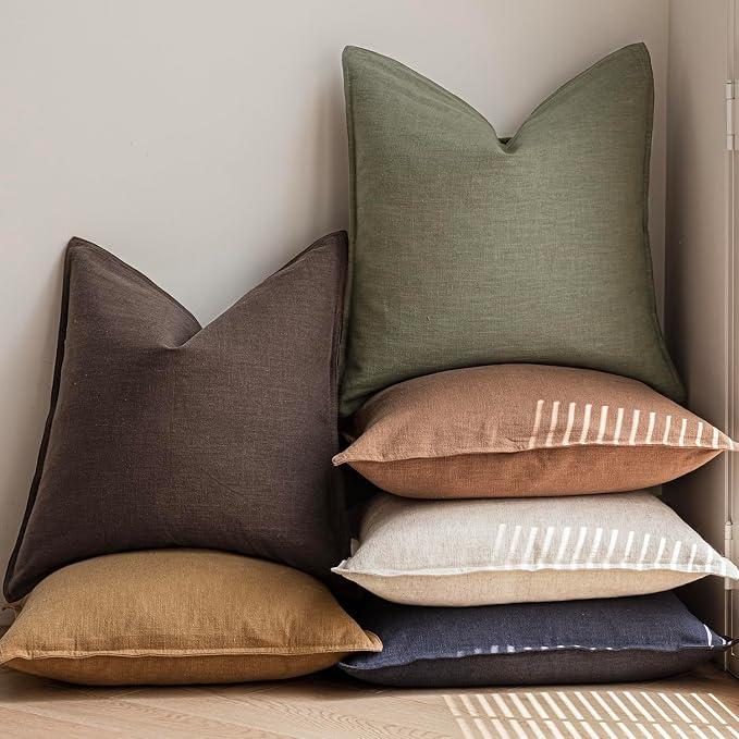 Foindtower Linen Solid Decorative Throw Pillow Covers 16x16 Reddish Brown | Pack of 2 Boho Farmhouse Morden Pillowcase,Accent Neutral Cushion Covers,Home Decor for Chair Couch Sofa Bedroom Living Room