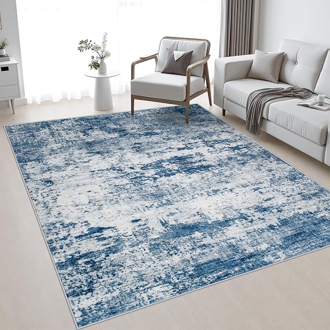 5x7 Area Rug Living Room: Modern Washable Indoor Soft Carpet Blue | For Bedroom Dining Room Farmhouse Nursery Hallway Office,Modern Abstract,Machine washable,Non-Slip,Stain Resistant,Indoor