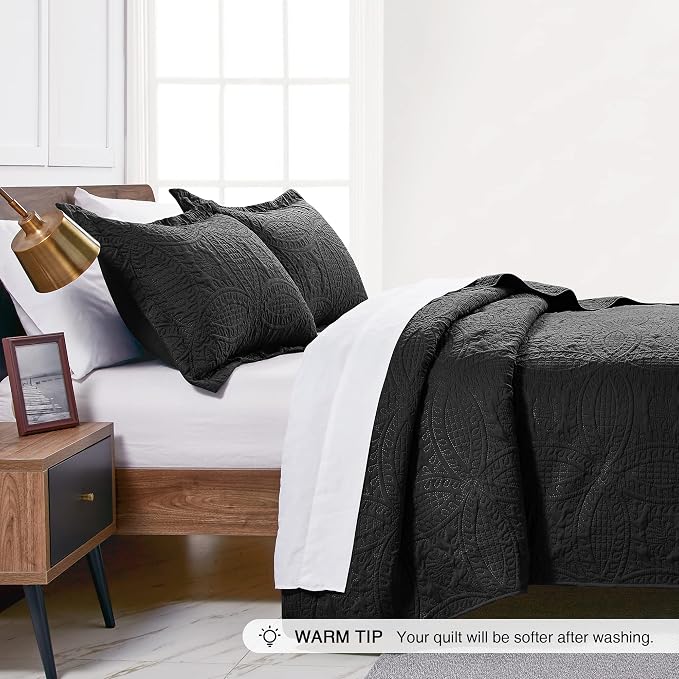 Love's cabin Twin Quilt Set Black Bedspreads - Soft Bed Fall Lightweight Bedspread Comforter - Modern Style Coin Pattern Coverlet for All Season - 2 Pieces (1 Quilt, 1 Pillow Sham)