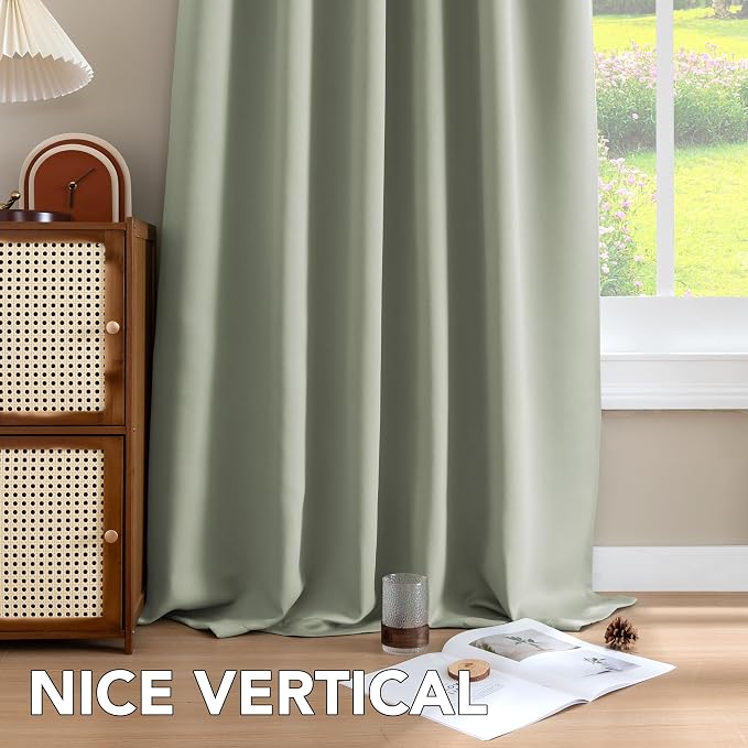 H.VERSAILTEX Blackout Curtains Thermal Insulated Window Treatment Panels Room Darkening Blackout Drapes for Living Room Back Tab/Rod Pocket Bedroom Draperies (2 Panels, Light Sage, 42 x 84 Inch)