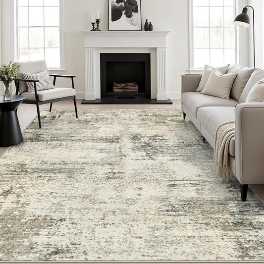 8x10 Area Rug Living Room: Modern Washable Soft Carpet Ash Brown | For Bedroom Dining Room Farmhouse Nursery Hallway Office,Modern Abstract,Machine washable,Non-Slip,Stain Resistant,Indoor