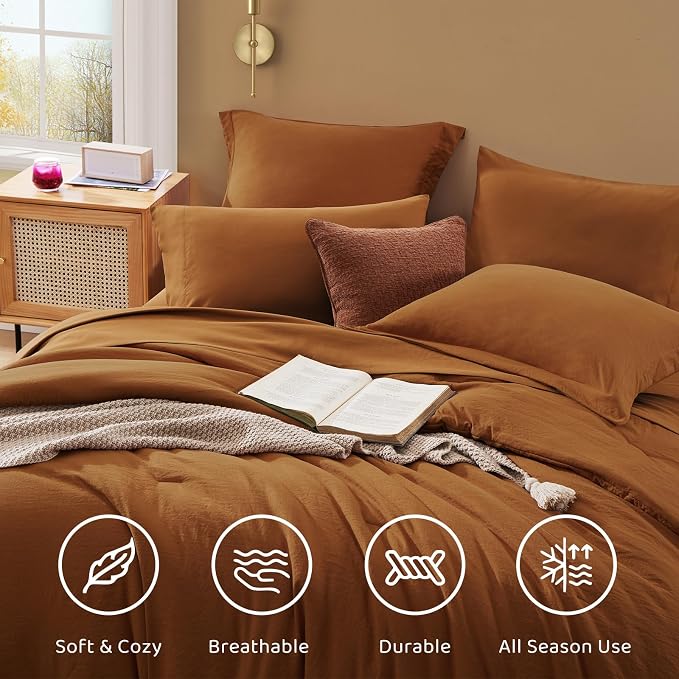 King Size Comforter Set- 7 Pieces Prewashed Bed in a Bag King Bedding Sets | Soft All Season Comforter with Sheets, Pillow Shams & Pillowcases,Terracotta