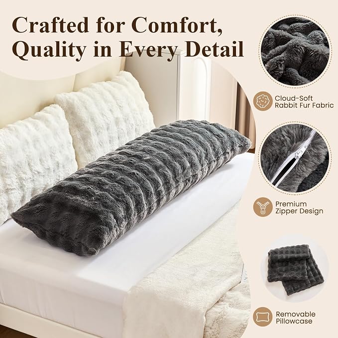 SHOUREN Large Body Pillow,Long Bed Pillow for Adults,20x54in | plush ultra-soft,medium firmness for side sleepers,multiple application
