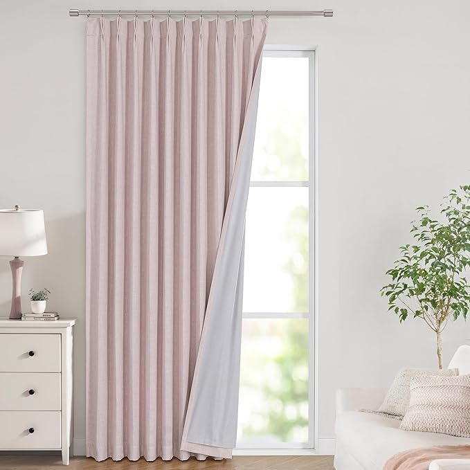 Vision Home Soft Pink Pinch Pleated Full Blackout Curtains Linen Blended Room Darkening Window Curtains 120 inch for Living Room Bedroom Thermal Insulated Pinch Pleat Drapes with Hooks 60" Wx120 Lx1