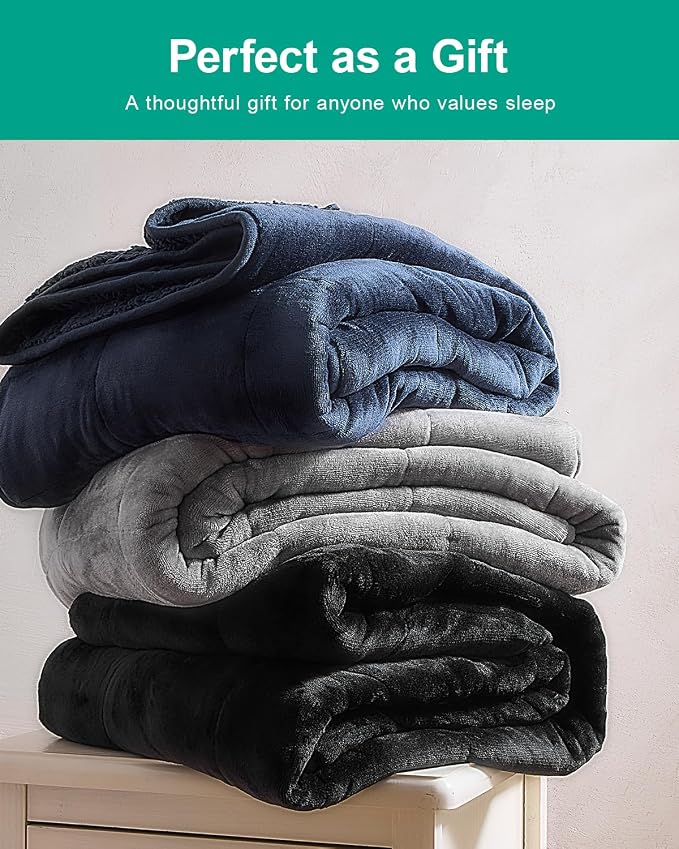 Ultra Soft Sherpa Weighted Blanket for Adults, 80"x87" 15lbs Heavy Blankets | Cozy Comfort for Relaxing Nights, Double-Sided Fluffy Sherpa & Fleece, Double Inner Layers-No Bead Bunching, Even Weight