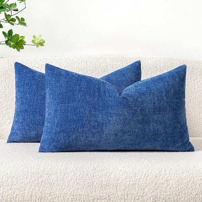 MIULEE Soft Chenille Lumbar Throw Pillow Covers Royal Blue 12x20 Pack of 2 | Modern Home Decor, Classic Decorative Pillows, Solid Dyed Cases, Boho Couch Cushion Covers for Sofa Bed Living Room