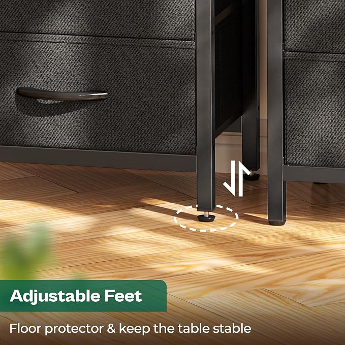 Huuger Nightstand with Charging Station, 27.6 Inch Bedside Table,Side Table | Night Stand with USB Ports and Outlets, End Table with Fabric Drawers, Night Stand with Charger Station, Charcoal Gray