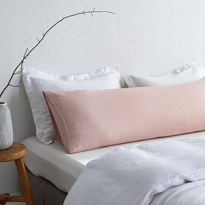Simple&Opulence Body Pillow Cover 20" x 54",100% Pure Linen, Ultra Soft and Breathable, Body Pillowcase with Envelope Closure for Adults(Dusty Pink)